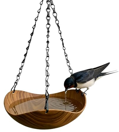 Vogeltränke Hängend 2-in-1, Vogelfutterspender Und Vogeltränke Aus Holz, Hängendes Vogelbad Mit Kette, Frostsicher Für Garten Balkon Wildvögel (Aus Holz)