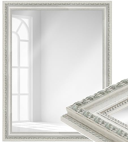 WANDStyle großer Spiegel Weiß, großer Wandspiegel Vintage 61x71 cm | Barock Spiegel, Hängespiegel groß, Badspiegel Holz, Flurspiegel Wand, Standspiegel, E002 - Made in Germany