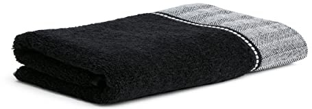 Möve Brooklyn Uni mit Fischgratbordüre Duschtuch 80 x 150 cm aus 85% Baumwolle / 10% Viskose / 5% Leinen, Black