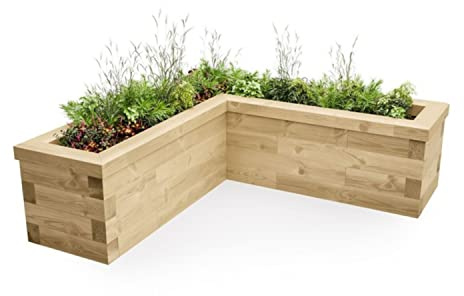 WoodBlocX Raised Beds For Garden, L-Shaped Outdoor Corner Wooden Planters To Grow Plants, Flowers & Vegetables. Large Raised Bed Planter- Easy To Assemble, No Power Tool Needed (150x150x45x45)