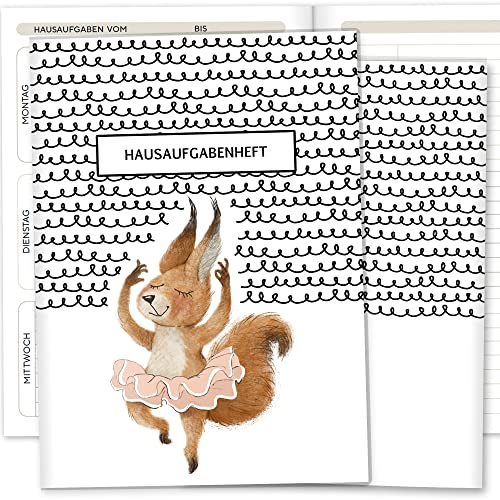 Olgs Hausaufgabenheft Hülle Super Strange inkl. Heft Schulheft Schutzhülle Umschlag Geschenkidee Einschulung Grundschule (ohne Personalisierung, Eichhörnchen)