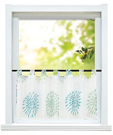 ESLIR Scheibengardine modern Bistrogardine Küche Gardinen Transparent Vorhänge mit Schlaufen Kurzgardine Voile Kreis Muster Grün HxB 45x90cm 1 Stück