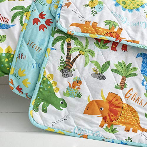Happy Linen Company Girls Boys Kids Cute Dinky Dinosaurs Reversible Quilted Throwover