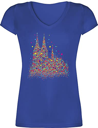 Shirtracer - T-Shirt Damen V Ausschnitt - & - Kölner Dom Konfetti I Karneval I Fasching