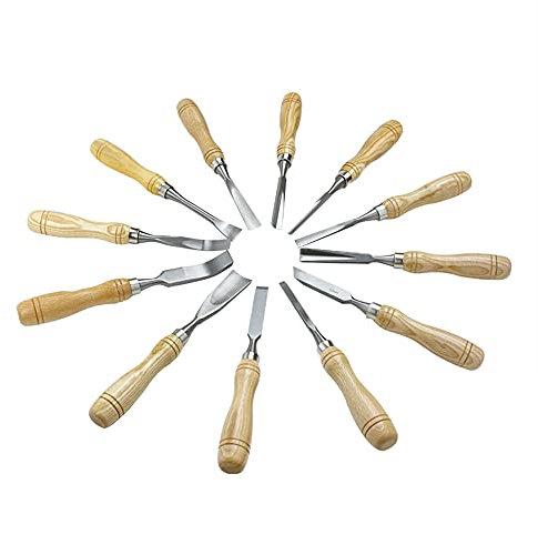 Stechbeitel Set Holzschnitzmeißel-Set 12-teiliges Stechbeitel Set 65# Manganstahl Holzschnitzerei Handmeißel Set für Profis oder Hobby-Holzbearbeiter Stechbeitel Set