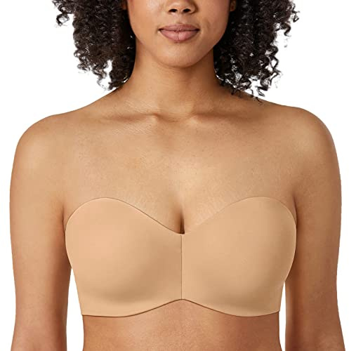 DELIMIRA Kvinnors Axelbandslösa BH Silikonfri Minimiser Bra Underwire Non vadderad Bandeau Bra Taupe 75F