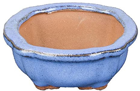 Runde Bonsaischale aus blau glasiertem Steinzeug 5,5x5,5x2 cm - SF32
