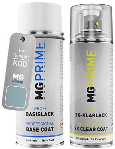 MG PRIME Autolack Set Spraydose für Renault KQD Gris Baltique Metallic +2K | Baltikum-Grau Metallic, Set aus Basislack + 2K Klarlack, Sprühdosen 400ml