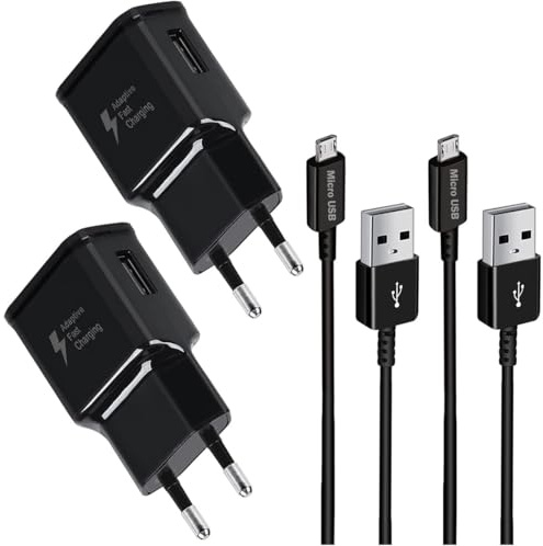 ladekabel Micro USB mit Ladegerät Schnellladegerät für Samsung Galaxy S7 | Edge S6 Edge S4 S3 A6 J7 J6 J5 J3 Note5 4 2 Tab S Tab S2,Charger mit Micro USB 2.0 Ladekabel Schnellladekabel 2-Pack Schwarz