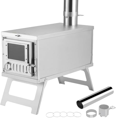 KFO Vedspis, roterande dämpare, 304 rostfritt stål, bärbar 3 kg, nedmonterbar. För camping, grill, matlagning, säker uppvärmning.​