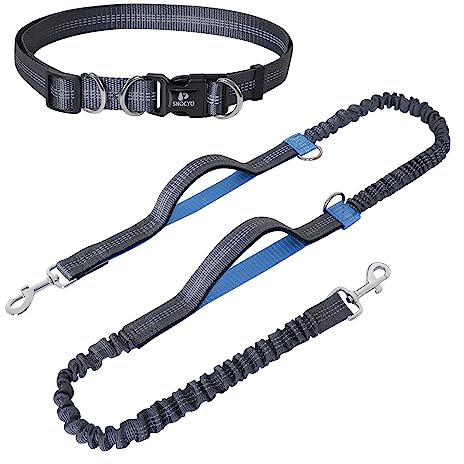 Snocyo Joggingleine Hunde, Jogging Hundeleine für Mittelgroße und Große Hunde, Elastische und Reflektierende Hundeleine, Einziehbare Laufleine mit Doppelgriff & Taillengürtel