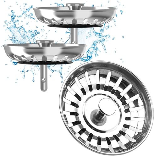 2PZ Tappo Lavandino Cucina 78mm, Filtro Lavello Cucina Universale, Tappi in 304 Acciaio Inox Lavandino, Tappo Cestello per Lavabo, per Cucina, Bagno, Lavabo