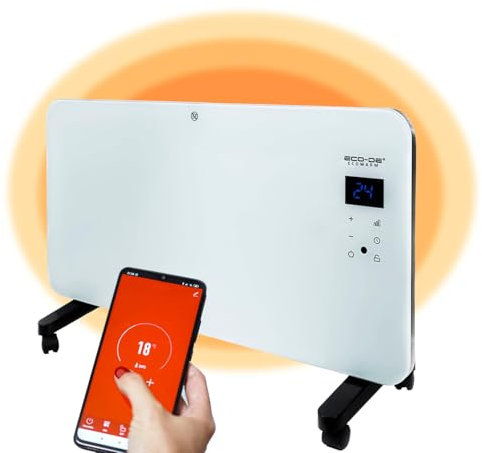 ECODE® Termosifone Elettrico Basso Consumo 1500W, Stufa Elettrica Ideale come Termoarredo Bagno o Stanza, Radiatore con Termoconvettore Ceramico da Parete, su Ruote o Piedini con WiFi e Display Touch