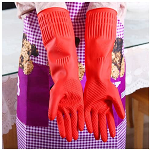AGBARR Cleaning Gloves Flexible Comfortable Rubber Clean Gloves Red Dish Lady Washing Long Rubber Gloves Kitchen Cleaning Accessories Eco Friendly Cleaning Gloves (Color : Red, Size : L)