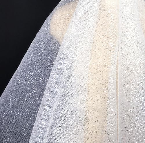 90cm x 150cm Tüllstoff Mash Stoffe Netzstoff zum Nähen,Bling Funkeln Glitzer Tüll Stoffe Dekostoff für DIY Basteln Bekleidung Tüllrock Hochzeitskleid Schleier Tischdecken Hochzeit Party Deko，Weiß