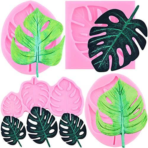 RFGHAC Set di 4 stampi in silicone a forma di foglia tropicale, per pasta di zucchero, caramelle, cioccolato, decorazione di torte