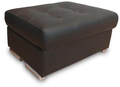 Dunkelbraunes fast schwarz gesteppt Echtleder Polsterhocker aufklappbar mit Stauraum Sitzhocker Rindsleder Sitzwürfel Fußhocker Echt Leder Puff mit Edelstahl-Chromfüßen (50 x 50 x H-40 cm)