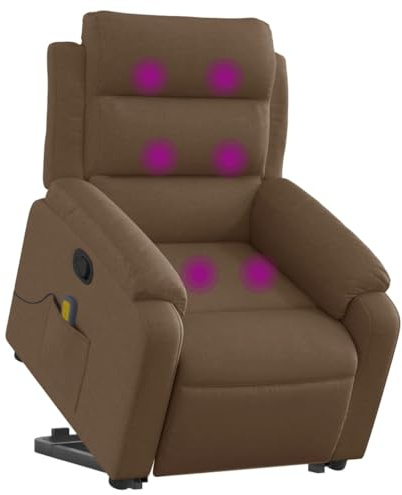 vidaXL Massagesessel, Verstellbar Sessel mit Aufstehhilfe, Fernsehsessel Relaxsessel mit Liegefunktion, Liegesessel Aufstehsessel Polstersessel, Braun Stoff