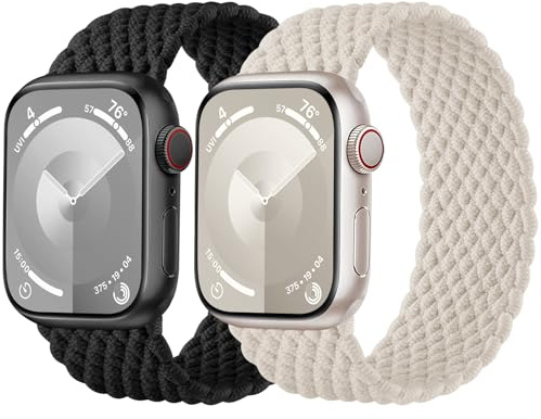 Charlam 2-pack flätat armband för Apple Watch, 45 mm, 44 mm, 42 mm, 49 mm, för dam, herr, stretchigt sportband i nylon för iWatch serie 9, 8, 7, 6, 5, 4, 3, 2, 1, SE, Ultra