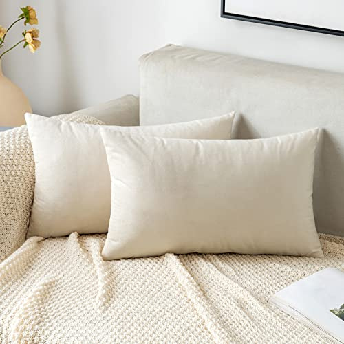 EMEMA Kissenbezug 30x50 Samt Dekokissen Creme-Weiß Sofakissen 2er Set | Kissenhülle Dekorative Pillow Case Home Decoration Lendenkissen Wurfkissenbezug Sofa Wohnzimmer Schlafzimmer