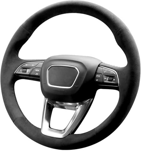 Alfanxi Alcantara Lenkradbezug, handgenäht, kompatibel mit Audi A4 Allroad Q3 Q5 SQ5 Sportback Q7 SQ7 Q8 SQ8 ohne Schaltwippen (keine Streifen)