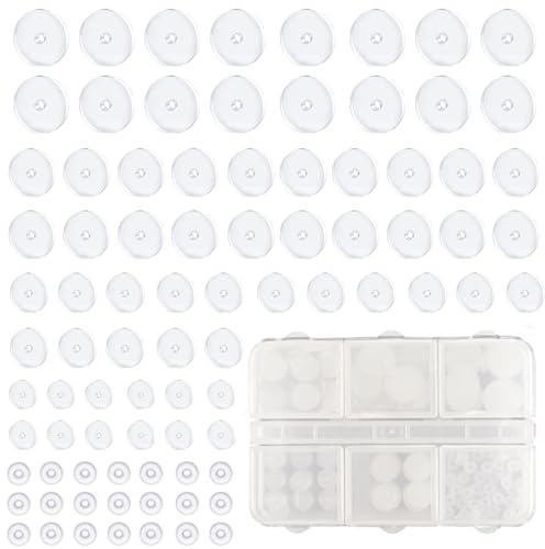 JNQYYH 120 Stück Silikon Anti Wildfleisch Disc Piercing Disc,Transparente Gemischte Größe Ohrring Rückseiten Piercing Scheibe,Ohrläppchen Stützpflaster für Ohrringe Stabilisierende, 6 Größen