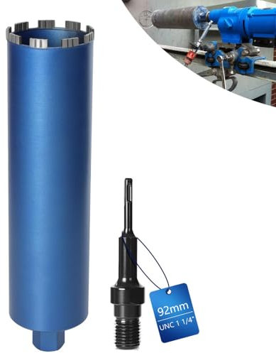 Diamantbohrkrone Dosensenker für Kernbohrgeräte inkl. 10 mm Turbo, L 460mm | Ø92 mm | SDS-PLUS Adapter | 1 ¼ Zoll UNC | Nass Trocken Bohrkrone Kernbohrer Lasergeschweißte zum Beton Granit Mauerwerk