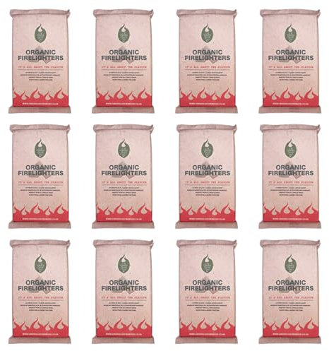 Green Olive Firewood - Organic Fire lighters - 12 Packs of 32 - Firelighters for BBQ, Fireplaces, Stoves, Campfires - Natural BBQ Lighter - Organic and long lasting Fire Starter