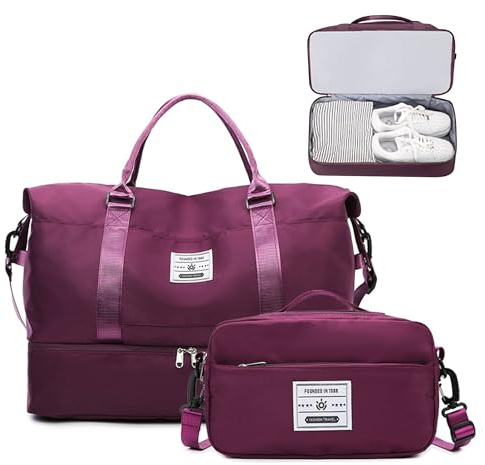 JXCTNNU Borsoni Borsone da Viaggio Donna Borsa Palestra Bagaglio a Mano Borsa da Viaggio Sportiva Tote Gym Borsa Ospedaliera Capacità Grande Impermeabile Pieghevole per Uomo e Donna (Porpora Rosso)