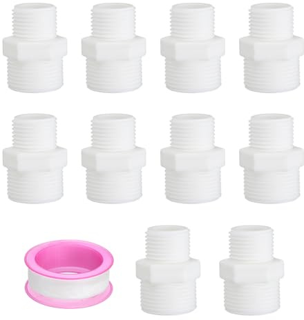 PATIKIL Raccordi per Tubi PVC Nipple G 1/2 x G 3/4, 10 PCS Adattatore Maschio A Maschio con Nastro Idraulico per Serbatoi d'Acqua, Bianco