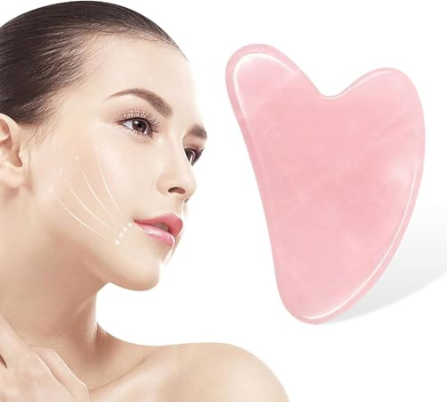 Ensemble de rouleaux Gua Sha et Jade – Quartz rose, cadeau parfait pour les femmes et les hommes, masseur du visage et du cou, pierre Gua Sha et outil Guasha pour soins du visage, contour des