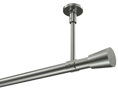 INTERDECO Gardinenstange 20 mm 1-läufig Edelstahl-Optik 100 cm | aus Metall, für Deckenmontage, Endstück Sitra (Konus), ohne Ringe, kürzbar, Traglast bis 6 kg, Modern