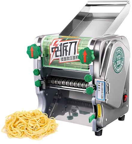 agreilduite Máquina de Pasta eléctrica 2 en 1,máquina para Hacer Pasta Fresca Acero Inoxidable con 2 Cuchillas para Pasta Redonda de 1,8 mm y Plana de 3/9 mm, Grosor Ajustable 0,12 a 18 mm, Comercial