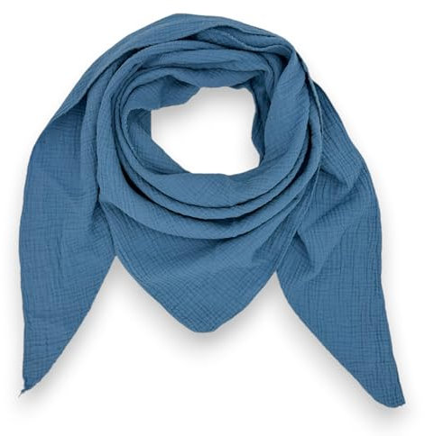 Musselin Schal damen Uni Made Italy 195 x 72 cm Herbst Winter Dreieckstuch Baumwolle Halstuch (Jeansblau)