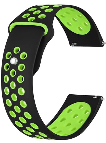 BISONSTRAP Watch Bands for Men and Women, Ventilated Silicone Watch Straps, Quick Release Sport Loop Band, 20mm, Black/Neon Green
