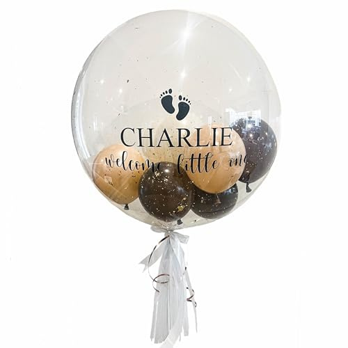 Bubble Fabrik - Personalisiertes Ballongeschenk: Durchsichtiger Heliumballon mit Bunten Ballons, Geschenk zu Geburt, Geschenkidee für Eltern