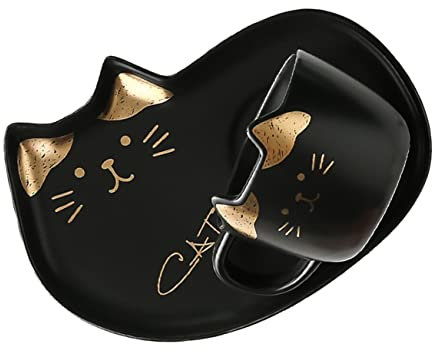 HOLIDYOYO Set Di Tazze in Ceramica Con Motivo A Gatto Di Con Piattino Unico Per Mamma E Fidanzata