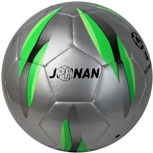 JPHNAN Low Bounce Futsal Ball Size 4 - Indoor Low-Bounce Soccer Ball for Training, Games and Competitions, TPU Cover with Reinforced Stitching, Durable Design for Adults/Youth (Silver,Green)
