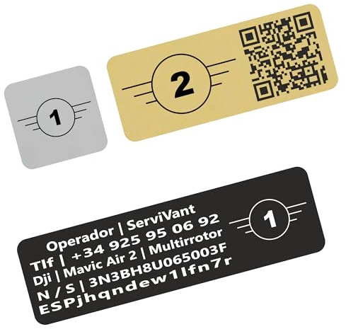 SERVIVANT Drohnen Kennzeichen EASA konform - Drohnenplakette mit Betreibernummer e-ID - individuell graviert, Aufkleber für alle Drohnenmodelle - 1 Stück Aluminium