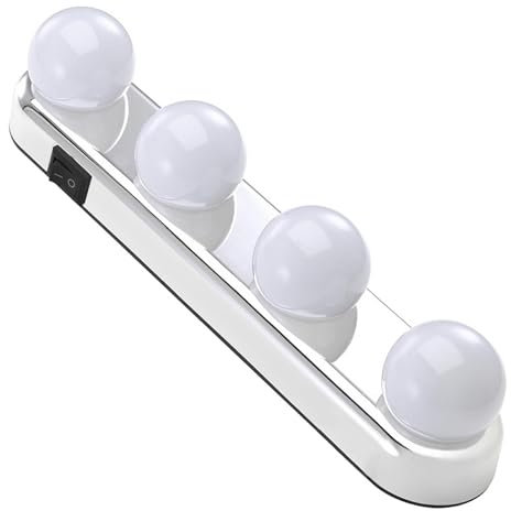 GEEZY Stick-On Vanity Lights for Mirror - Battery Powered, Cordless, Easy Setup - Hollywood Style LED Makeup Lights for Dressing Table, Bathroom, Vanities - Great for Makeup, Grooming, Shaving