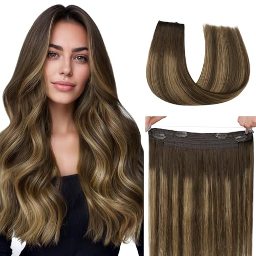 hotbanana Secret Hair Extensions Echthaar 30cm 70g | Schokoladenbraun bis Karamellblond Remy Haarverlängerung mit Invisible Draht Secret Draht Haarverlängerungen,