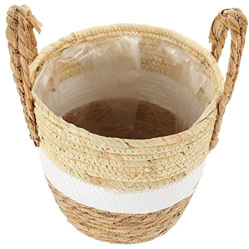 TOYANDONA Cesta Tejida de Algas Marinas Contenedor de Hierba Marina Beige para Plantas de Interior Grande y Elegante Adecuado Vida Diaria y Fiestas