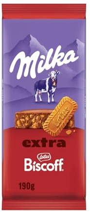 Milka Extra Biscoff Tafelschokolade, 190 g | Alpenmilchschokolade gemischt mit knusprigen Lotus-Keksen für ein köstliches Vergnügen