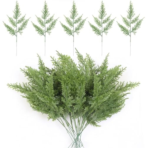 STEEIRO 60 PCS Artificial Pine Branches 12.6 Inch Artificial Green Cedar Sprigs Faux Leaves Pine Stems Picks for Christmas Garland Wreath DIY Crafts Home Decor