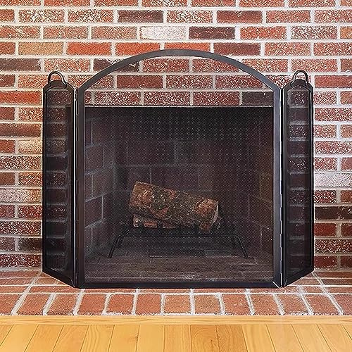 Pantalla de chimenea arqueada con malla de metal duradera, soporte de 3 paneles para mayor seguridad contra chispas, ideal para quemadores abiertos, de gas y leña