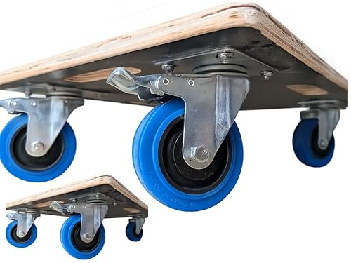 Möbelroller Schwerlast Eurobox bis 500 kg (2X) | Rollbrett 60 cm x 40 cm mit bodenschonenden Gummi Rollen & Bremse
