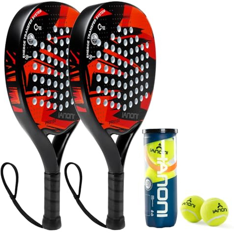 ianoni Padel Racket Set with Balls Carbon Fiber Surface with EVA Memory Flex Foam Core POP Padel Racquts-8100-red