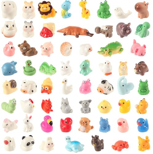 Ammerpea 60 Pcs Mini Resin Animal Figurines Tiny Resin Animals Miniature for Dollhouse Garden Micro Fairy Decorations Crafts