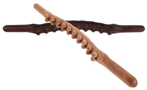 Milisten 2pcs Manual Back Massager Stick:, Double Row Carbonized Wood Roller Stick for Body Gua Sha - Muscle Scraper Tool Massage Rolling Pin for Legs Arms