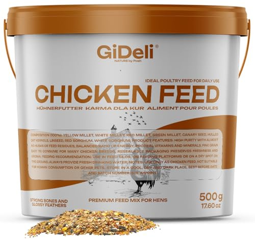 GiDeli Kycklingfoder 500 g i hink – lagmjöl, komplett foder för kycklingar – fjäderfäkornsfoder för optimal läggningsprestanda och äggbildning – bästa acceptans och särskilt näringsrik – utan